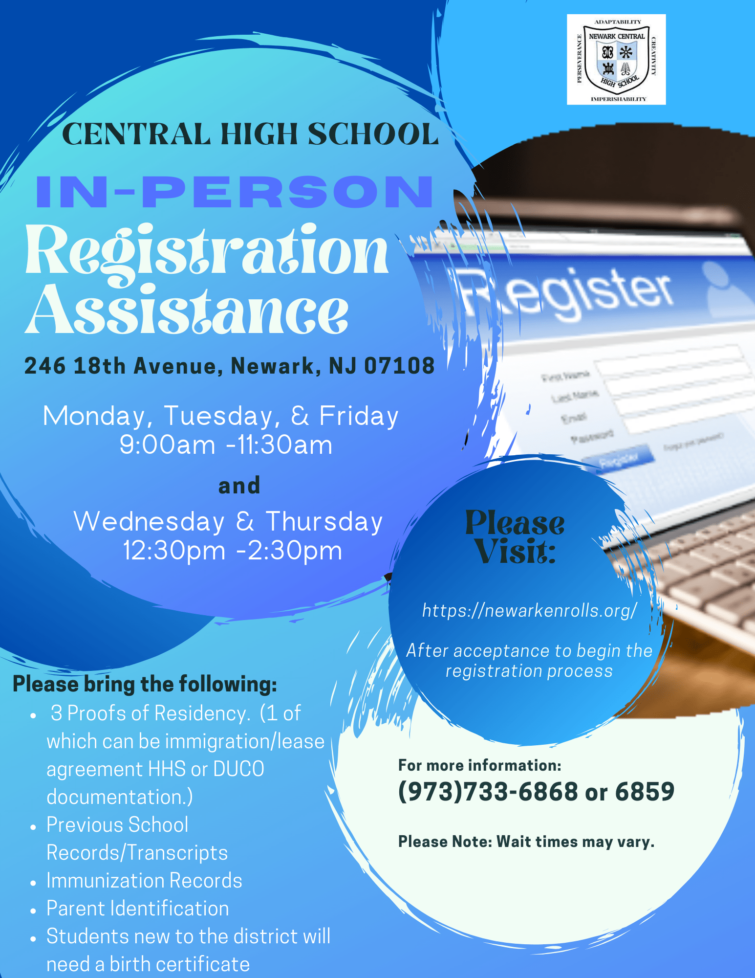 Central High School In-Person Registration Assistance - Hours and Information