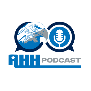 The logo of the AHH Podcast featuring an eagle and a microphone