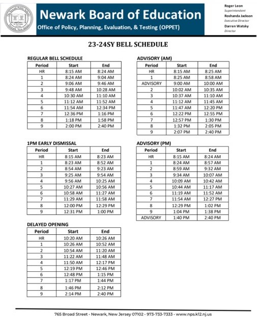 NBOE_Bell Schedule_SY23-24