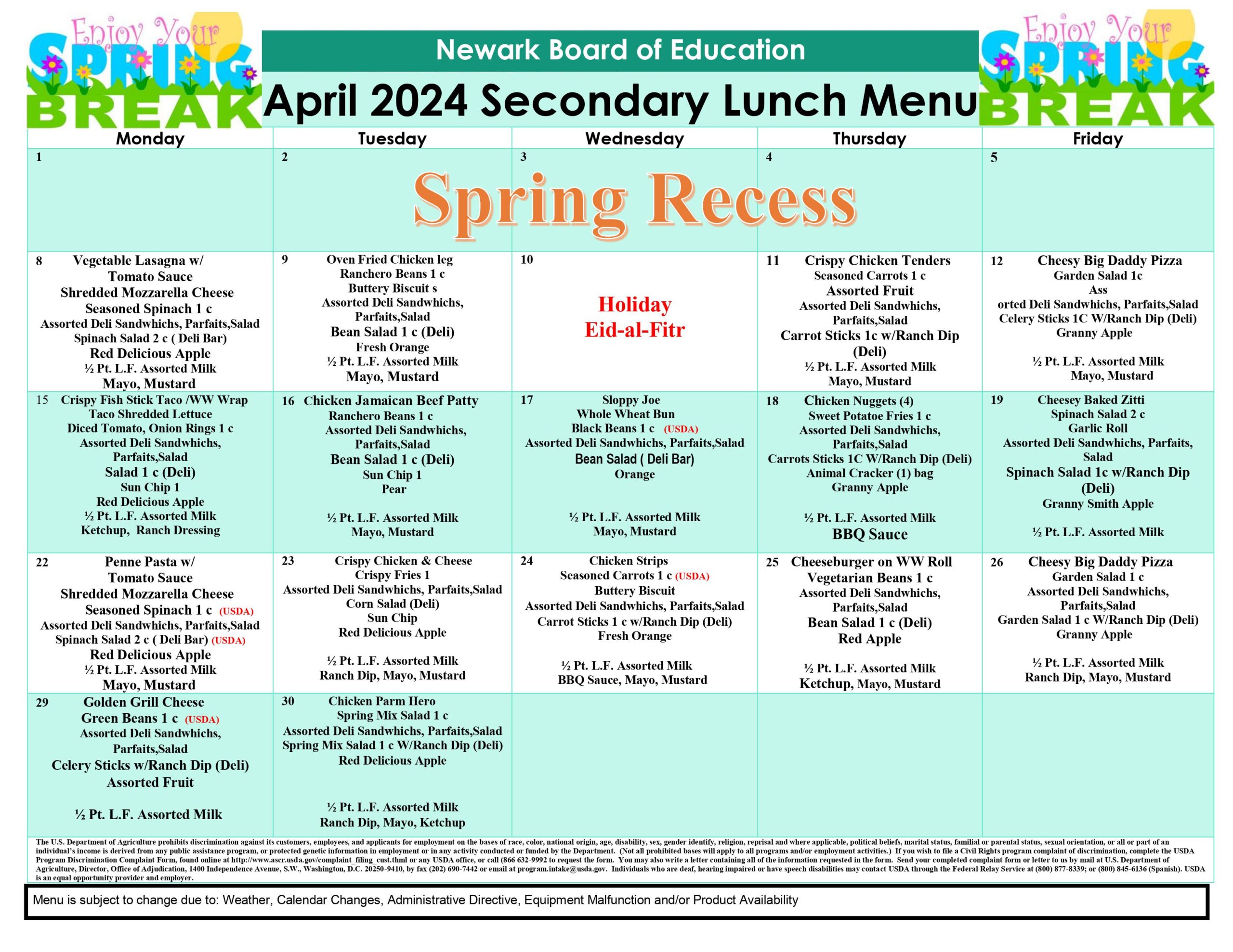 April 2024 - Secondary Lunch Menu (1)