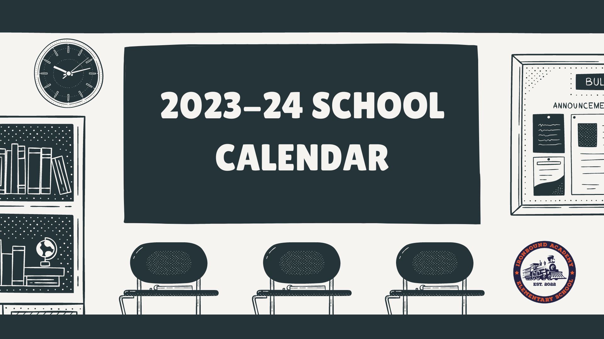 Dark Cyan and White Lined Drawing 2023 School Calendar