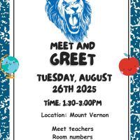 Teacher Meet and Greet August 26th 2025. at 1:30pm