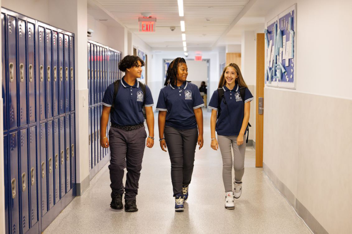 Students in hallway Uniforms