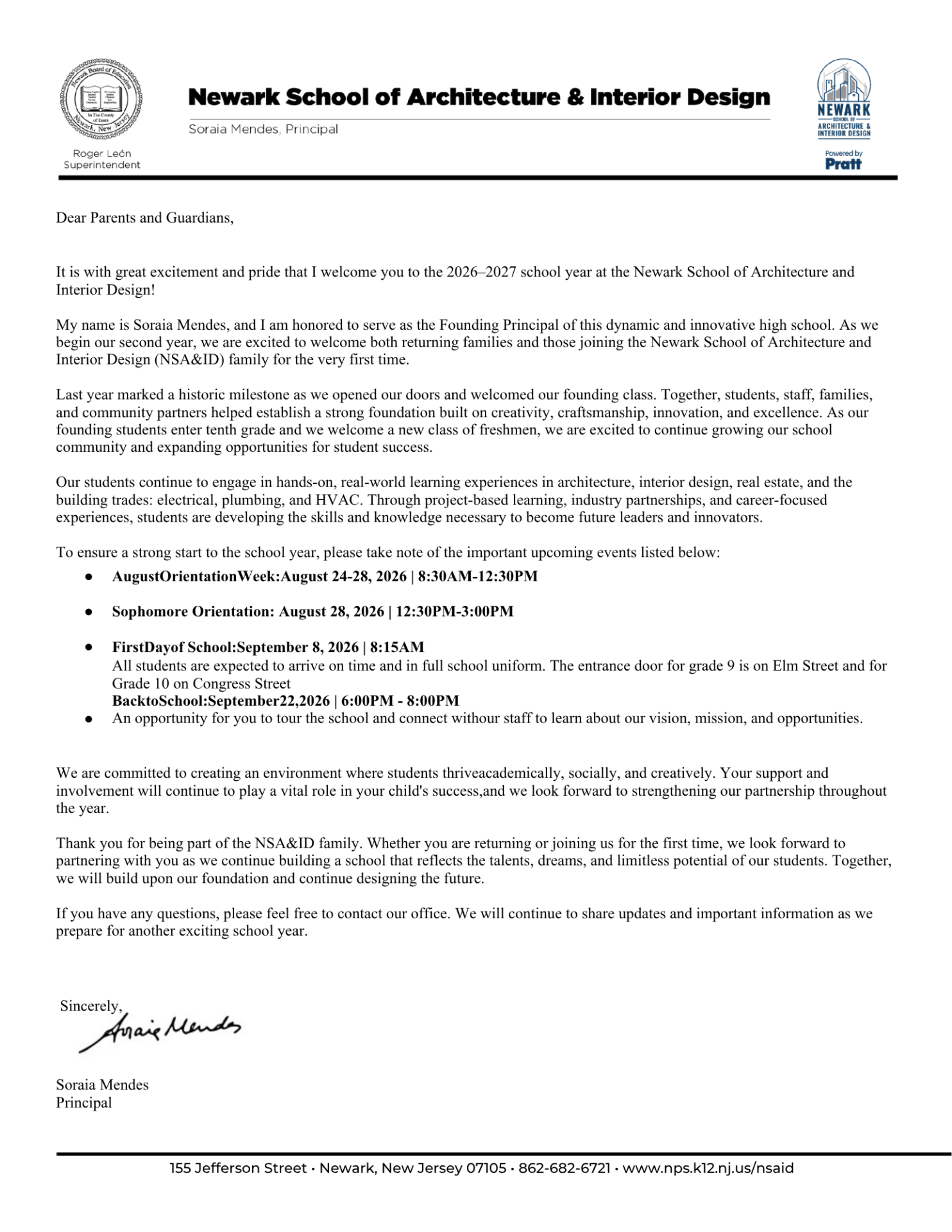 Welcome letter