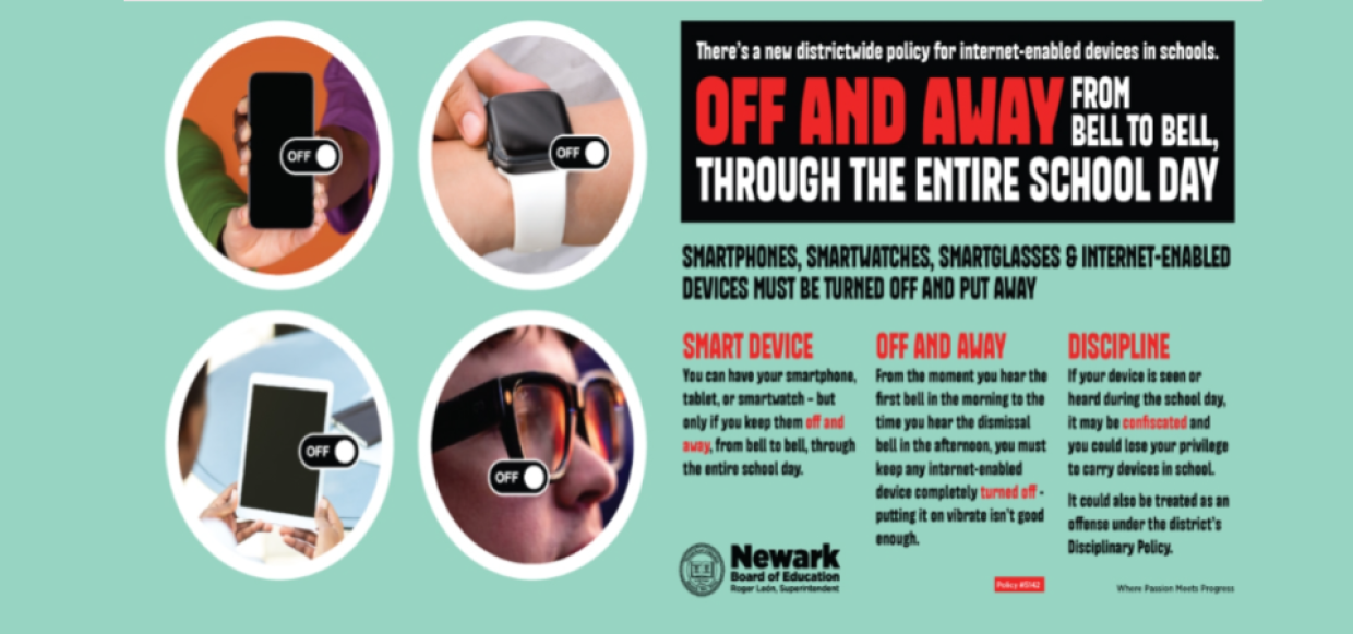 Smartphones, smart watches, smartglasses and internet-enabled devices must be turned off and put away.