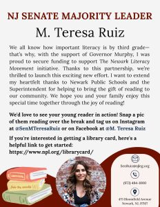 Nj Senate Majority Leader M. Teresa Ruiz Newark Literacy Movement Initiative