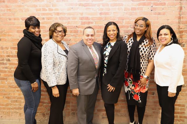 Pictured: Board Member Flohisha Johnson , Leslie Frank-McCrae of the NJDOE, Superintendent Roger León, Superintendent Laurie W. Newell of the Essex Regional Education Services Commission, Councilwoman LaMonica McGiver, and NBOE Executive Director of Student Life Maria Ortiz