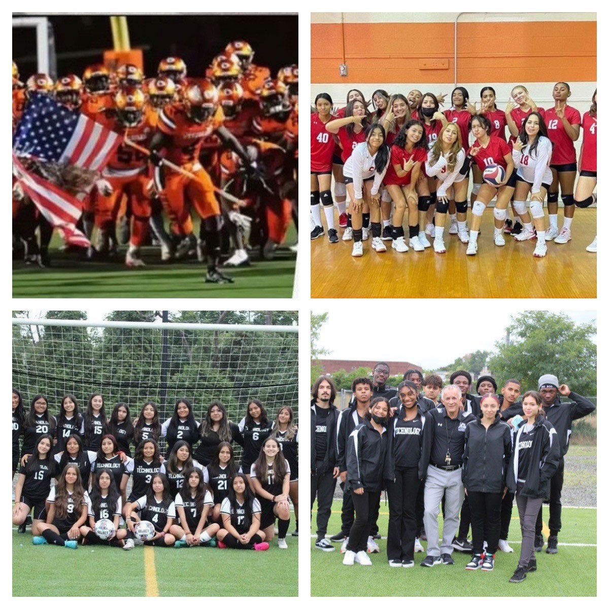 High School Teams Left to Right: Weequahic Football, East Side Volleyball, Technology Girls Soccer and Track