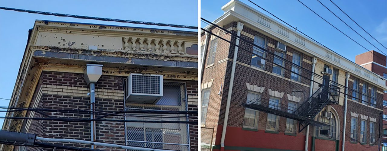 Wilson Avenue Annex facade replacement (before and after)