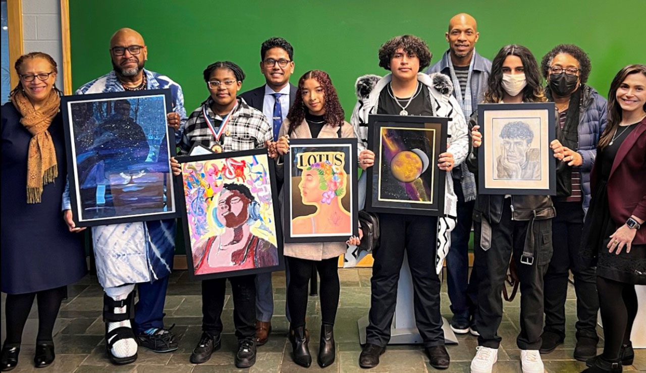 Newark Board of Education students participate in the AANJ Emerging Artist Exhibit in the James Howe Gallery at Kean University