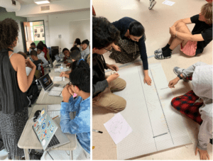 Left Photo: Students participating in a Data Science course discussing data analytics and investigation scenarios
Right Photo: During the first three days of the program, students participating in a Pre-Calculus course using strands of pasta to create and analyze graphs of sine and cosine waves
