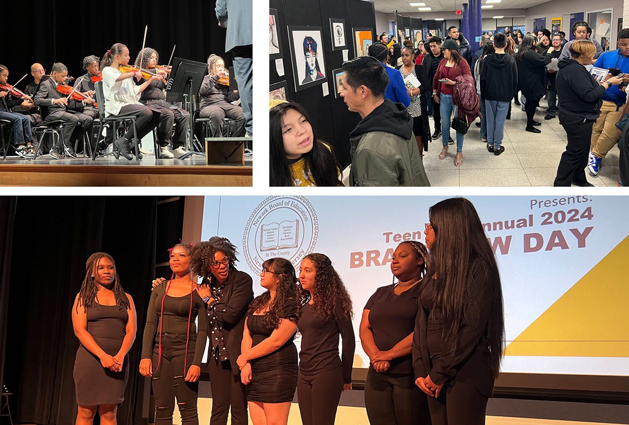All City Music Orchestra at Arts High School; Family and friends view student original artwork during Young Artists Annual at Newark Vocational High School; Newark Vocational High School drama students share spoken words and song during Teen Arts Annual at Newark Museum of Art