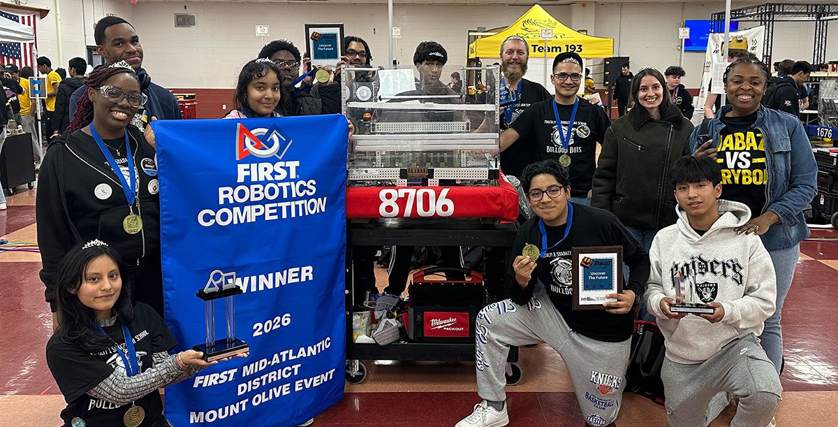 The members of the Malcolm X Shabazz High School Robotics Team after winning their first regional championship last weekend.