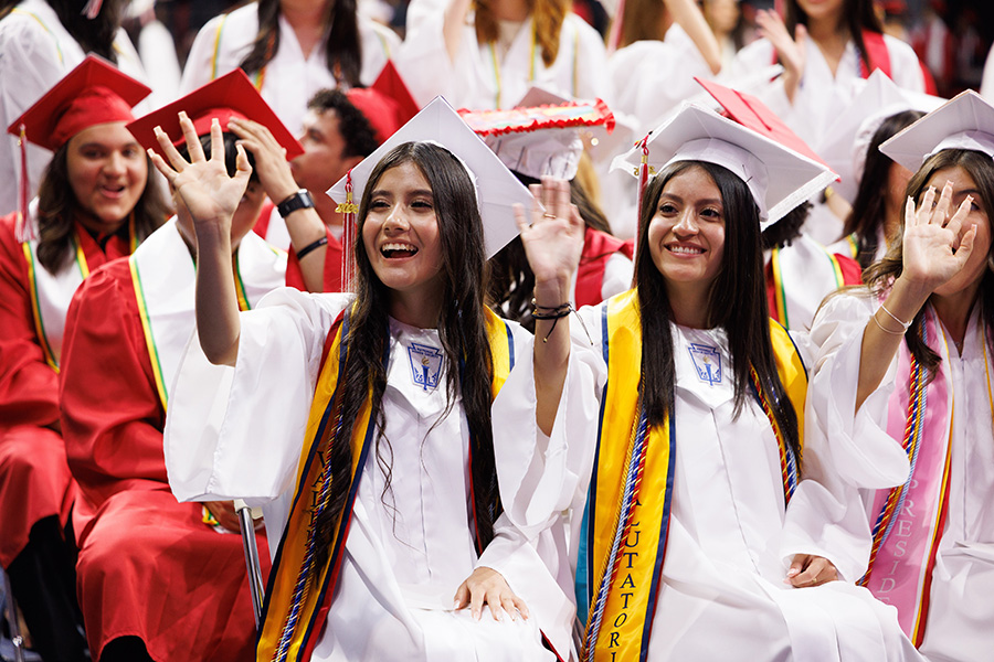 East Side High School’s Valedictorian Sherly Jaimel Perez Coronado and Salutatorian Rachel Fernanda Quinteros are all smiles at their graduation.  