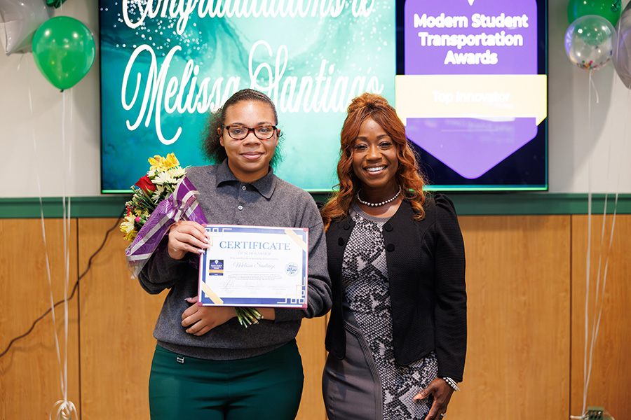 Melissa Santiago, left, and Quanika Dukes-Spruill, Director of Student Transportation.