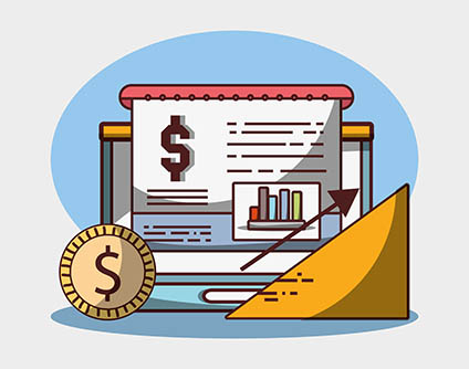 laptop graph chart coin money business financial growth arrow vector illustration